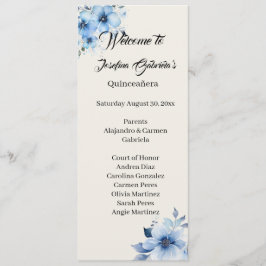 Programa Quinceanera blue double side program card 