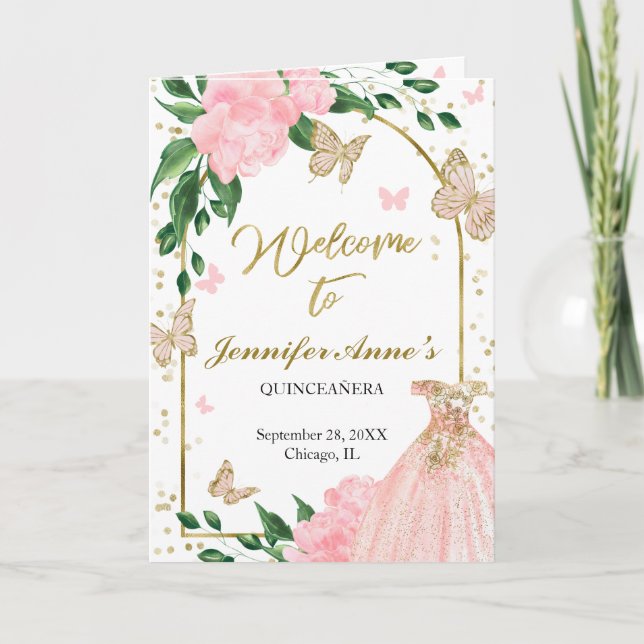 Programa Quinceanera Butterflys Pink Blush Gown Programs (Frente)