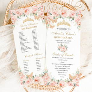 Programa Quinceañera Dourada Floral Rosa Esbranquiçada Orde