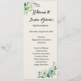 Programa Quinceanera green floral double side program card 