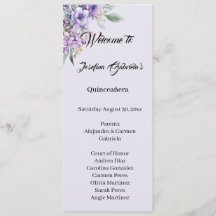 Quinceanera Lavender double side program card 