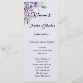 Programa Quinceanera Lavender double side program card 