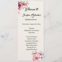 Quinceanera pink double side program card 