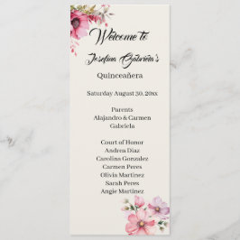 Programa Quinceanera pink double side program card 