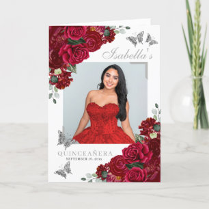 Programa Quinceanera Tiara Floral Vermelha e Prata Borbolet