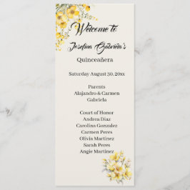 Programa Quinceanera yellow gold double side program card 