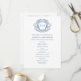Programa Rambling Rose Steel Blue Crest Monograma Casamento