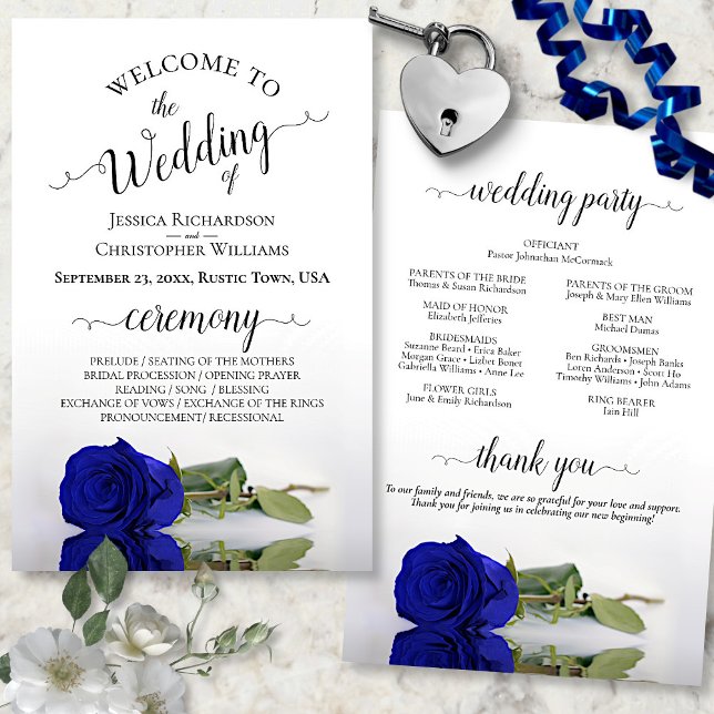 Programa Real de Casamento de Rosa Azul Elegante (In Situ Front and Back)