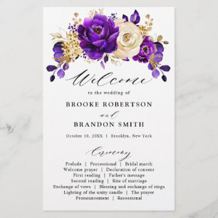 Programa Real de Casamento Floral Dourado Violeta 