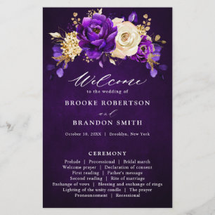 Programa Real de Casamento Floral Dourado Violeta