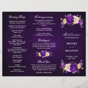 Programa Real Roxo Violeta Dourada de Casamento Tr