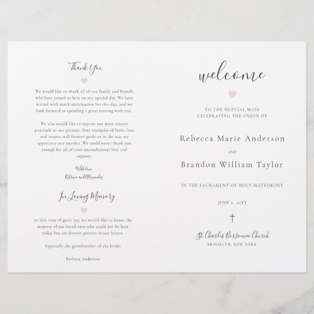 Programa Rebecca Católica de Cerimônia de Casament (Frente)