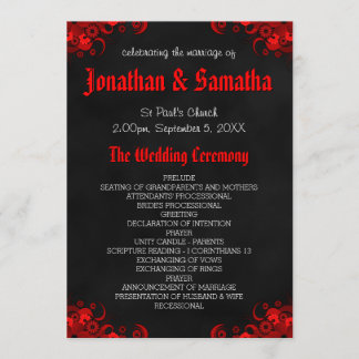Programa Red Floral Black Chalkboard Gothic Wedment Program