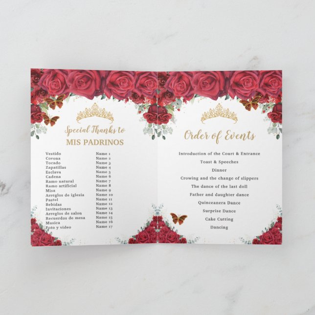 Programa Red Floral Princess Quinceañera Ordem dos Aconteci (Interior)