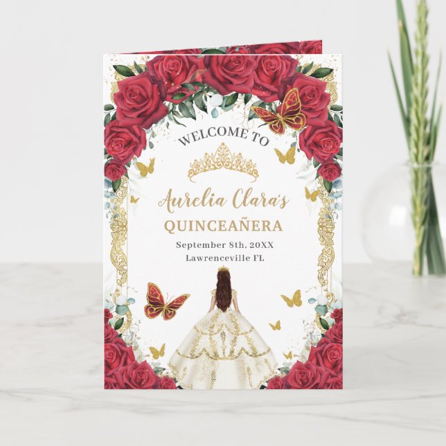 Programa Red Floral White Vress Quinceañera Ordem dos Acont (Frente)