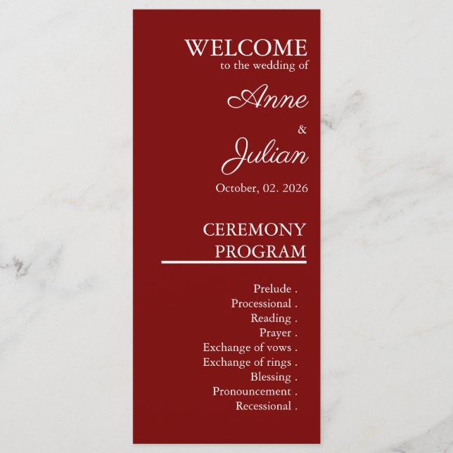 Programa Red Modern Minimalist Bridal Program QR Code (Frente)