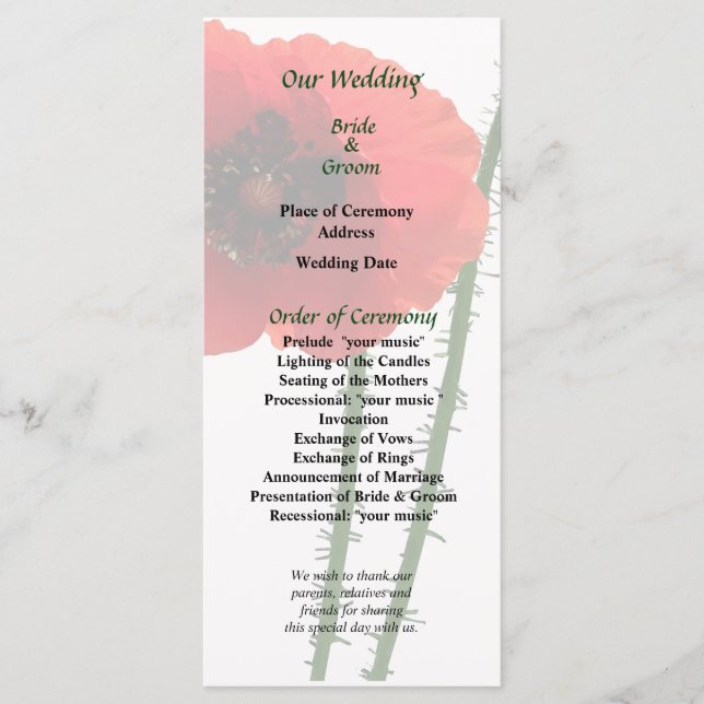 Programa Red Poppy e Bud Wedding (Frente)