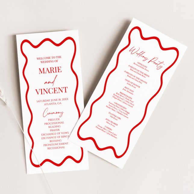 Programa Red White Elegant Wavy Border Wedding (Criador carregado)