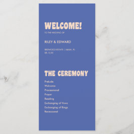 Programa Retro Modern Blue & Beige Wedding Ceremony