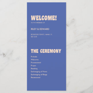Programa Retro Modern Blue & Beige Wedding Ceremony