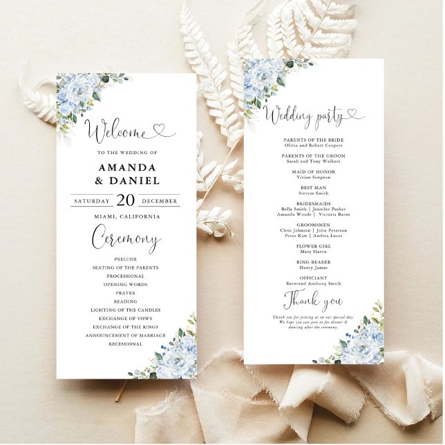 Programa Romantic Light Blue Floral Wedding Program (Criador carregado)