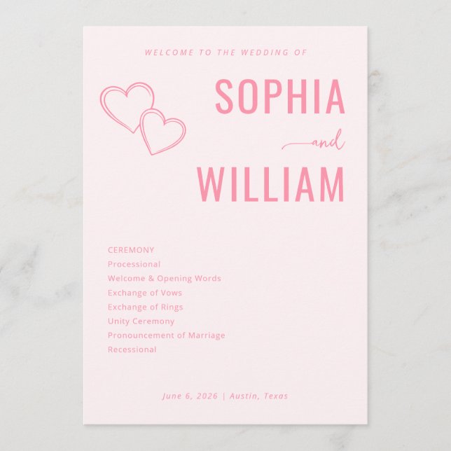 Programa Romantic Pink Heart Wedding Invitations (Frente)