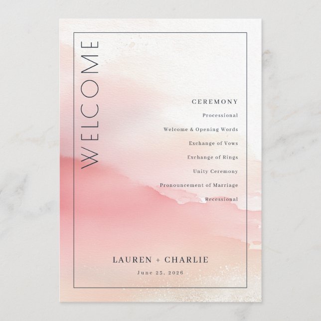 Programa Romantic Pink Watercolor Ceremony Schedule (Frente)