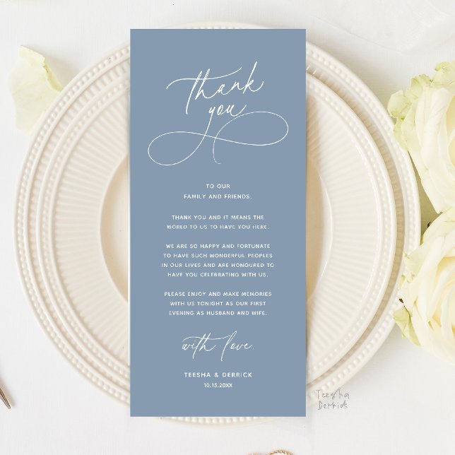 Programa Romantic Wed Dinner Place Setting Thank You Card (Romantic Wedding Place Setting Thank You Card in Dusty Blue)