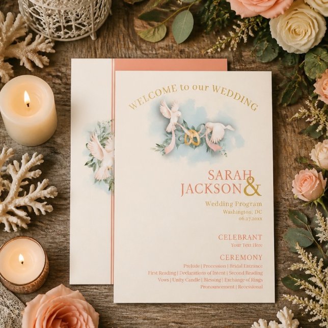 Programa Romântico de Casamento de Doves Coral (Criador carregado)