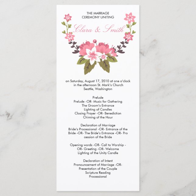 Programa Romântico de Casamento Floral (Frente)