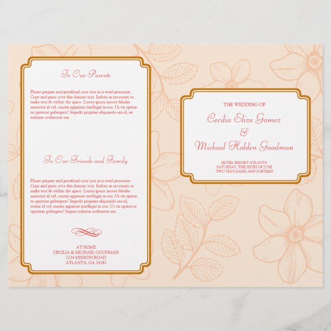 Programa romântico de casamento floral de primaver (Frente)