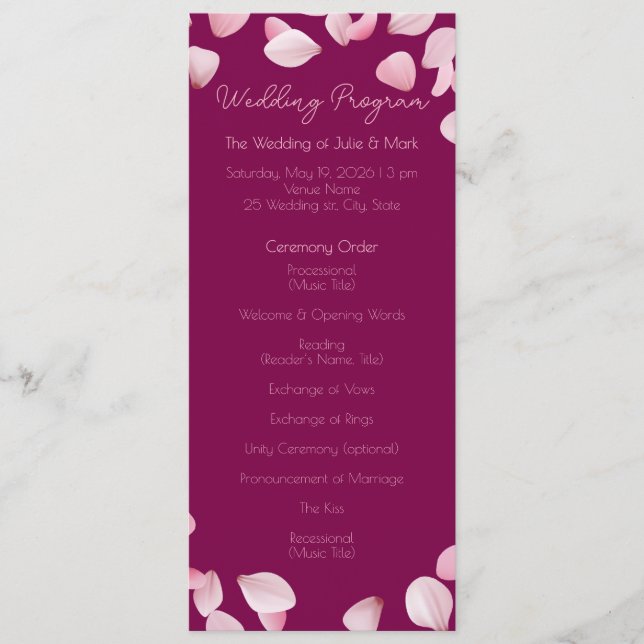 Programa Romântico de Cerimônia de Casamento Elega (Frente)