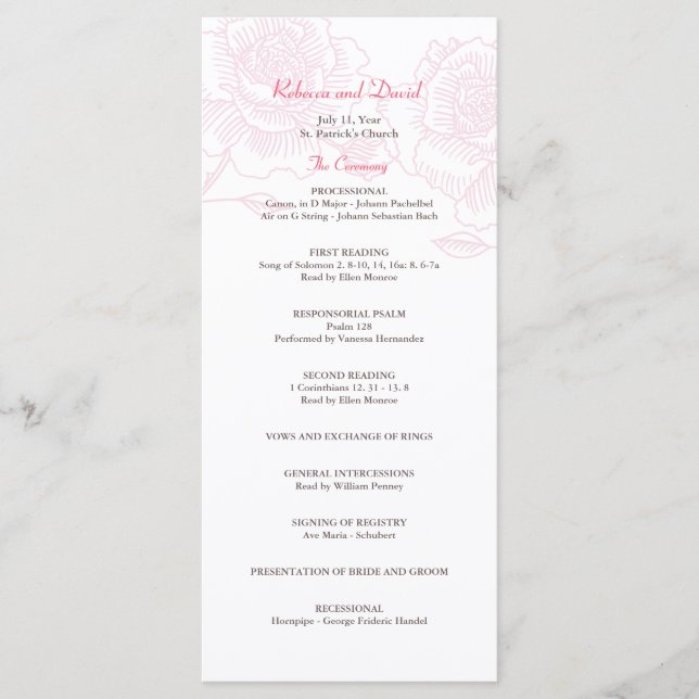 Programa Rosa de casamento desenhado à mão rosa (Frente)