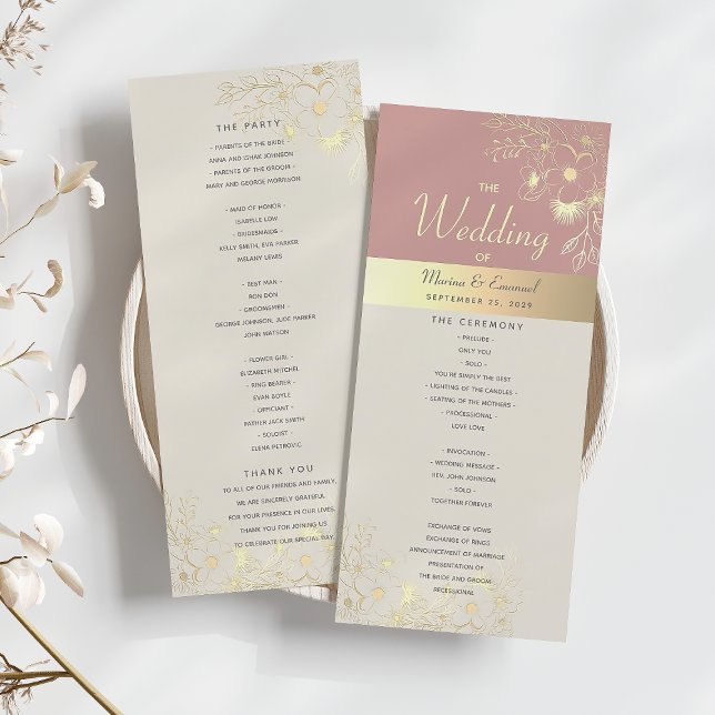 Programa Rosa Desbotado Dourado Floral Casamento (Criador carregado)