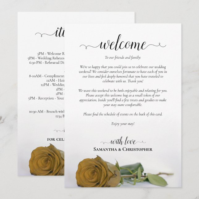 Programa Rosa Ócre Dourada de Casamento Bem-vindo & Itinerá (Frente/Verso)
