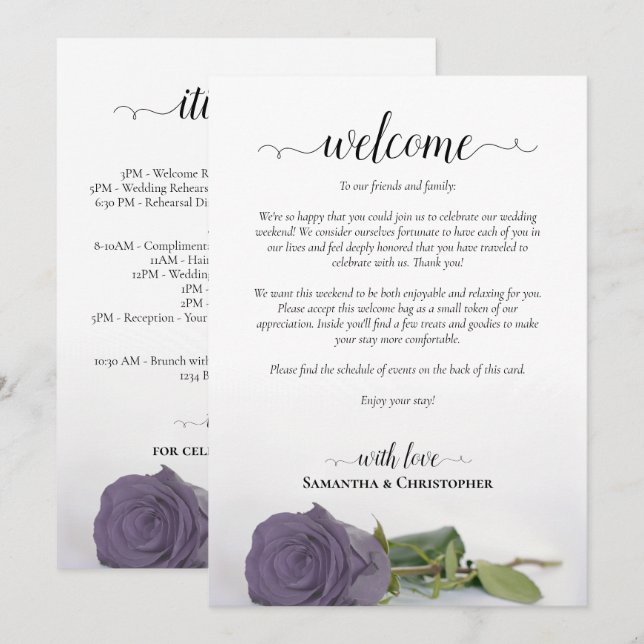 Programa Rosa Roxa Empoeirada Casamento Chic Boas-Vindas &  (Frente/Verso)