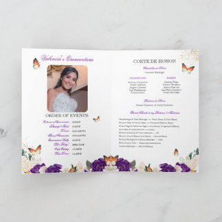 Programa Rosas roxos Dourados Tiara Borboleta Quinceanera
