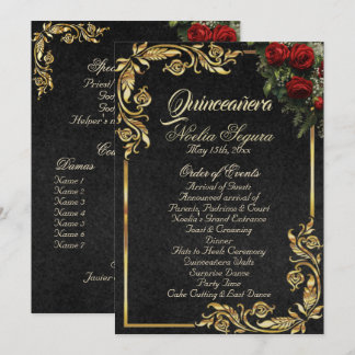 Programa Roses & Gold Leaves - Black Quinceanera Program