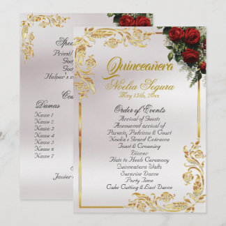 Programa Roses & Gold Leaves - Pearl Quinceanera Program