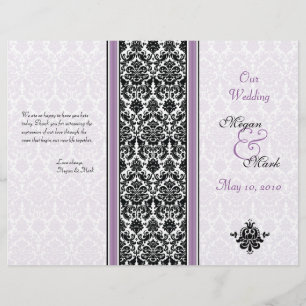 Programa roxo e preto do casamento tema damasco