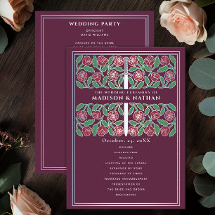 Programa Roxo Medieval Floral Prata Espada Casamento Real