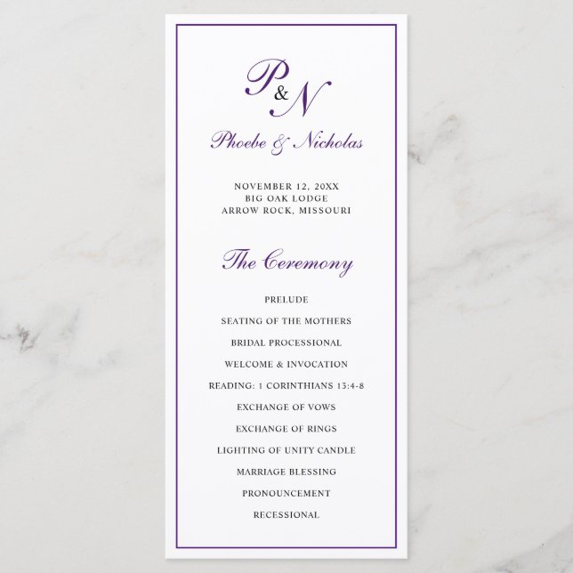 Programa Roxo Real Clássico Casamento Elegante (Frente)