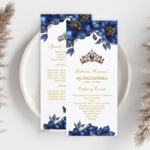 Royal Blue Adorno de Tiara Dourada Floral Quinceañ