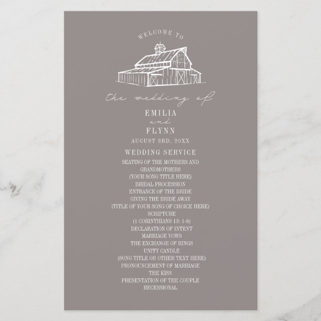 Programa Rustic Barn Ametist de Casamento de Fazen (Frente)