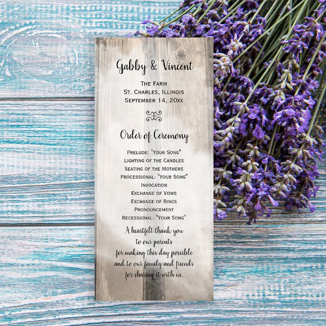 Programa Rustic Barn Wood Country Weding Program (Give the guests of your barn wedding the order of ceremony with this rustic program.)