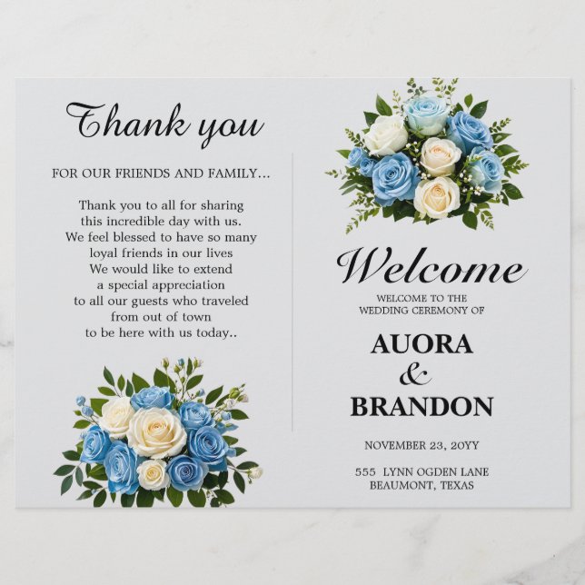 Programa Rustic Blue and White Floral Weding Progr (Frente)