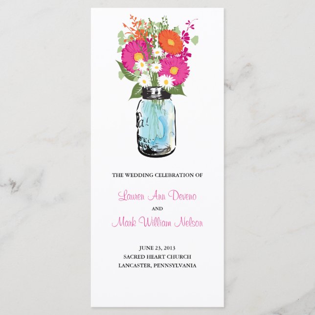 Programa Rustic Blue Mason Jar Gerber Daisies (Frente)