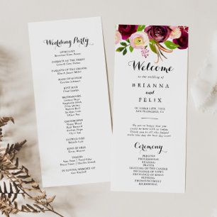 Programa Rustic Blush Burgundy Floral Casamento