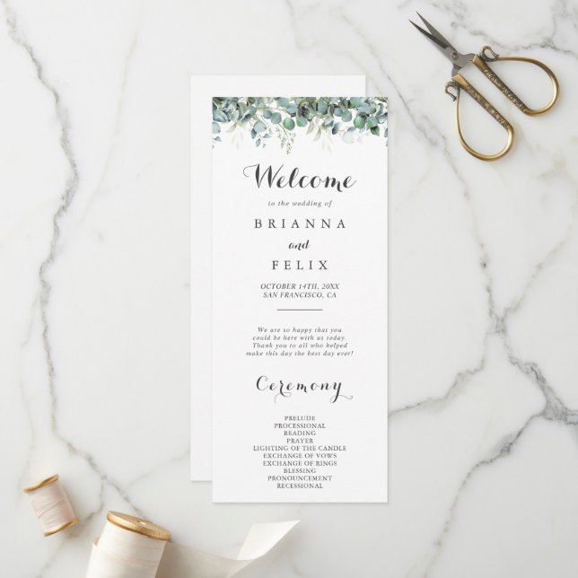 Programa Rustic Botanical Eucalyptus Greenery Wedding (Frente/Verso In Situ)