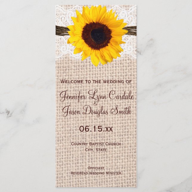 Programa Rustic Burlap Lace Twine Sunflower Wedse (Frente)
